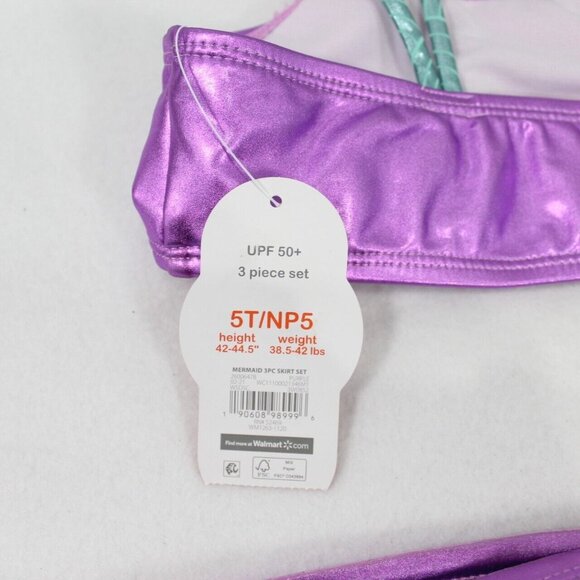 Wonder Nation 3 Piece Mermaid Skirt Swimsuit Set Bikini Toddler Girls 5T Purple - Picture 5 of 6